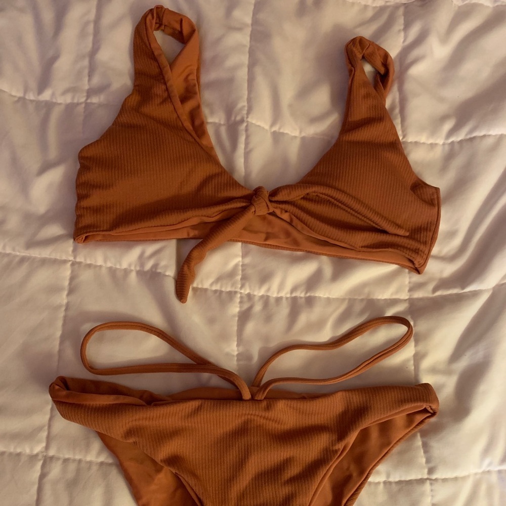 Rust colored front tie bikini set
